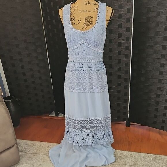 NWOT BCBGMaxAzria Blue Lace Maxi Dress Size 4 - Picture 3 of 14